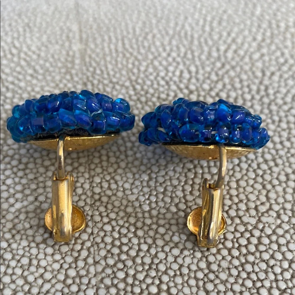 Blue Beaded Vintage 60’s Clip-On Earrings